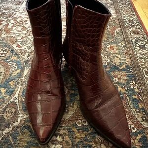 Zara Warm Brown Crocodile Pattern Ankle Boots